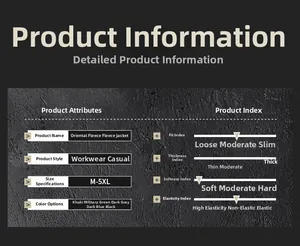 Detailed size chart for fleece casual jacket from M to 5XL with multi-color options