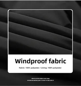 Detailed macro shot of the black windproof 100% polyester fabric texture on a men jacket