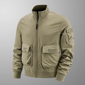 Khaki Herren Bomberjacke im Militär-Stil mit Multi-Taschen Design und Stehkragen
