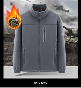 Detailed view of dark gray fleece jacket showing thick thermal lining and zip pocket