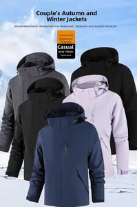 Detail of waterproof outdoor jacket showing adjustable hood and zip pocket functionality