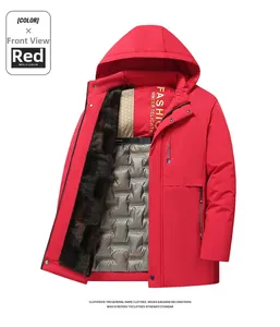 Detail view of winter jacket showing red outer fabric and warm brown faux fur lining