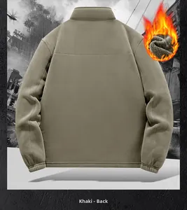 Back view of khaki fleece jacket with close-up showing thick thermal lining for warmth