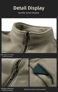 Detail of polar fleece jacket with windproof collar and waterproof zipper chest pocket