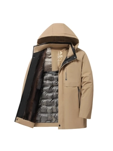 Herren Winterparka in Khaki mit Graphen-Wattierung, Fleecefutter und abnehmbarer Kapuze