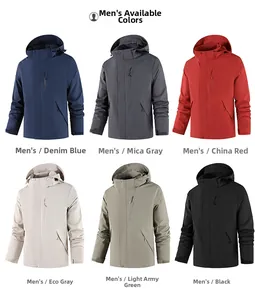 Multi-color options of men's outdoor waterproof hooded jackets with zipper pockets