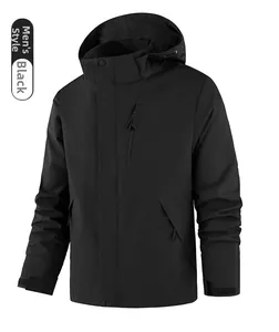 Detail of black men's outdoor jacket with adjustable velcro cuffs and hidden pockets