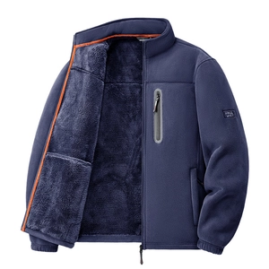 Men's navy polar fleece jacket with thick thermal lining and stand collar