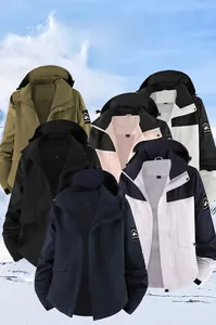 Waterproof hooded jackets shown in multiple colors including army green and navy blue
