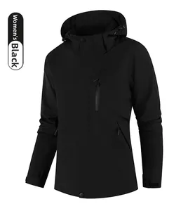 Detail of women's black outdoor windbreaker with waterproof zippers and adjustable cuffs