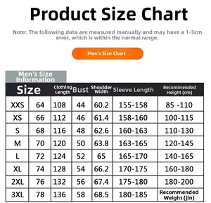 Detailed size chart for outdoor waterproof hooded jacket showing accurate measurements in CM