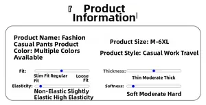 Guide des tailles et détails du tissu pour pantalon décontracté homme allant de M à 6XL
