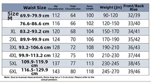 Tableau des tailles détaillé pour pantalons décontractés homme de la taille M à 6XL en format