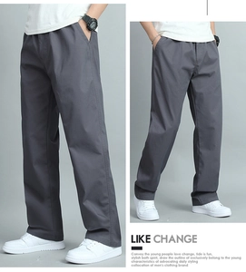 Vue détaillée d'un pantalon gris foncé pour homme, coupe droite avec poches latérales