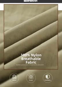 Detail shot of the earth green nylon fabric showing soft twill texture and warm thickness