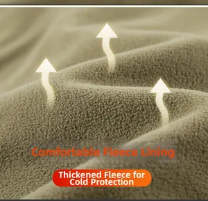 Detail view of thickened khaki fleece lining for outdoor men's multi-pocket vest