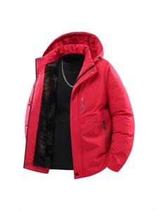 Parka d'hiver rouge pour hommes avec capuche, doublure en fourrure et coupe-vent