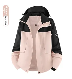 Close-up of women's outdoor windbreaker in pink and black with mesh lining