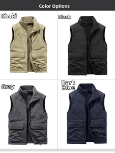 Outdoor work vests for men in khaki, black, grey, and navy blue with multi-pocket design