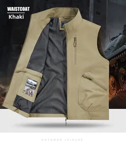 Detail der khakifarbenen Outdoor-Weste mit atmungsaktivem schwarzem Netzfutter