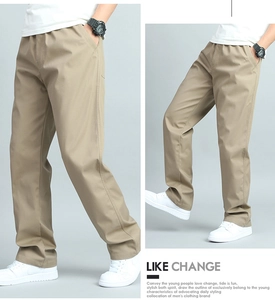 Détail du pantalon décontracté kaki pour homme avec taille élastique et poches latérales