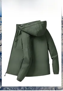 Close-up of deep green thermal jacket with fleece lining and adjustable velcro cuffs