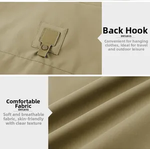 Detailansicht der Khaki-Weste mit Nackenhaken und atmungsaktiver Stoffstruktur