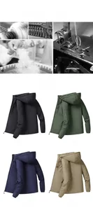 Detail view of winter padded jacket stitching process and available color options