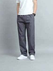 Pantalons Chinos Décontractés en Coton pour Hommes Coupe Droite Couleur Unie Respirants pour le Quotidien et l'Extérieur