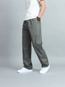 Pantalon décontracté pour hommes en vert olive coupe droite avec taille élastique