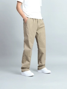 Pantalon décontracté kaki pour homme à coupe droite avec taille élastique style plein air