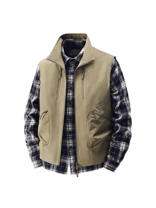 Herren Outdoor Weste Mit Vielen Taschen Polyester Atmungsaktiv Anglerweste Utility Stehkragen Wandern Casual Herren Oberbekleidung