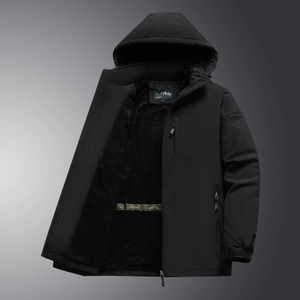 Men's Outdoor Winter Hooded Jacket Windproof Waterproof Fleece Lined Jacket Warm Outerwear Multi Pocket Casual Coat