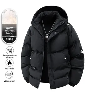 Detail of black winter parka featuring graphene insulation and windproof quilted fabric