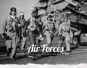 Detail of vintage Air Forces black and white military pilot print on army green jacket