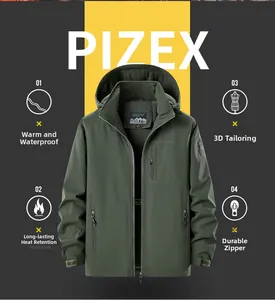 Detail of army green outdoor jacket featuring waterproof zipper pockets and windproof cuffs