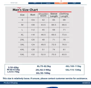 Detailed size chart for men outdoor windproof waterproof jacket from S to 5XL