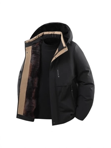 Men Winter Parka Graphene Thermal Faux Fur Lined Windproof Detachable Hooded Coat Business Casual Men Outerwear