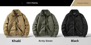 Detailed comparison of khaki, green and black fleece-lined flight jackets with rib cuffs