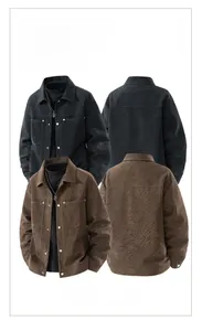 Men's workwear jackets in coffee and black colors with symmetrical chest pockets and rivets