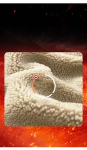 Close-up of thick beige lamb velvet fabric texture with warm thermal lining for winter jackets