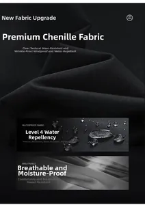 Detailed view of waterproof chenille fabric on men's winter hooded striped cotton jacket