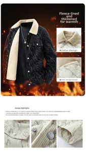 Détail de la veste en velours côtelé avec doublure polaire et texture à motif marbré