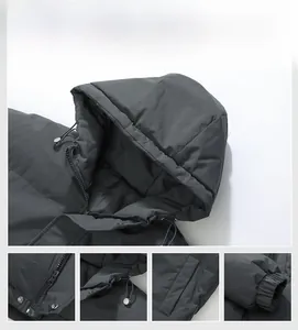 Détails d'une veste d'hiver à capuche avec fermeture éclair et poignets élastiques denses