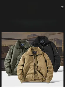 Close-up of winter canvas jacket with thick fleece lining and durable metal zipper