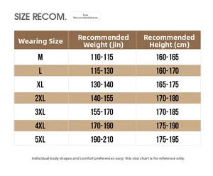 Size chart for men jacket showing height and weight recommendations from M to 5XL