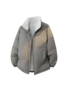 Unisex loose high collar winter puffer coat in dark grey with warm fleece lining