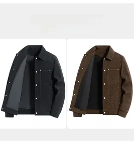 Detail view of casual workwear jackets in black and coffee with turn-down collars
