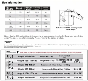 Detailed size chart for waterproof outdoor jacket ranging from S to 3XL for fit guidance