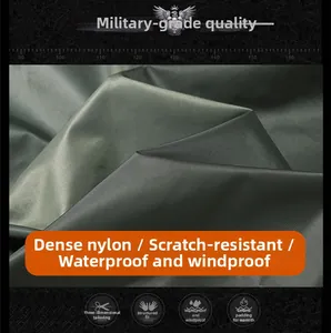 Close-up of waterproof and scratch-resistant green nylon fabric on MA-1 flight jacket
